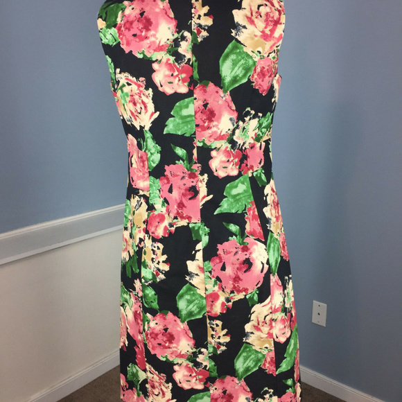 Talbots M 8 Black Pink Floral Shift Dress Career - Picture 4 of 6